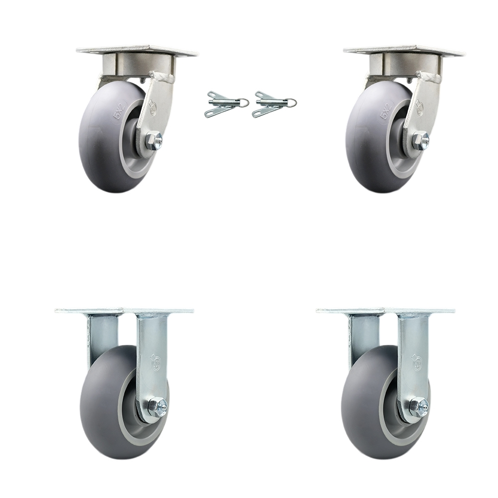 Kingpinless Thermo Rubber Donut Tread Swivel Top Plate Caster with 5 x 2 in. Gray Wheels - 1400 lbs Total Capacity - Set of 4