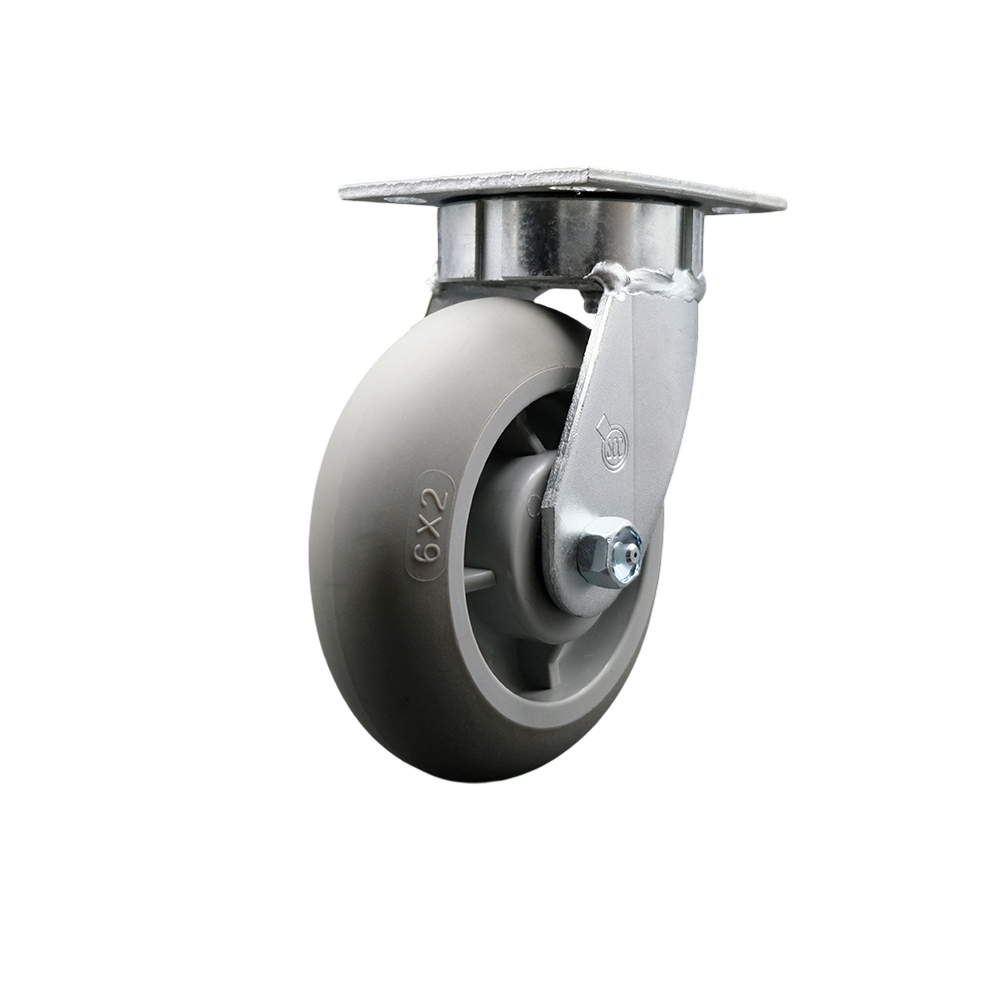SCC-KP30S620-TPRRD Kingpinless Thermo Rubber Donut Tread Swivel Top Plate Caster with 6 x 2 in. Gray Wheel - 500 lbs Capacity per Caster