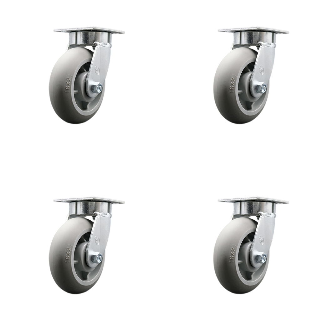 SCC-KP30S620-TPRRD-4 Kingpinless Thermo Rubber Donut Tread Swivel Top Plate Caster with 6 x 2 in. Gray Wheels - 2000 lbs Total Capacity - Set of 4