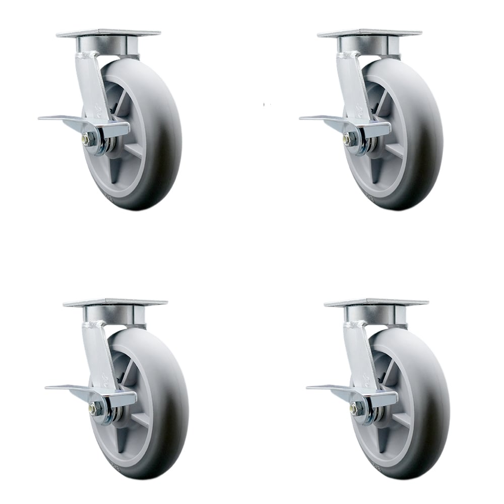 Kingpinless Thermo Rubber Donut Tread Swivel Top Plate Caster with 8 x 2 in. Gray Wheels - 2400 lbs Total Capacity - Set of 4