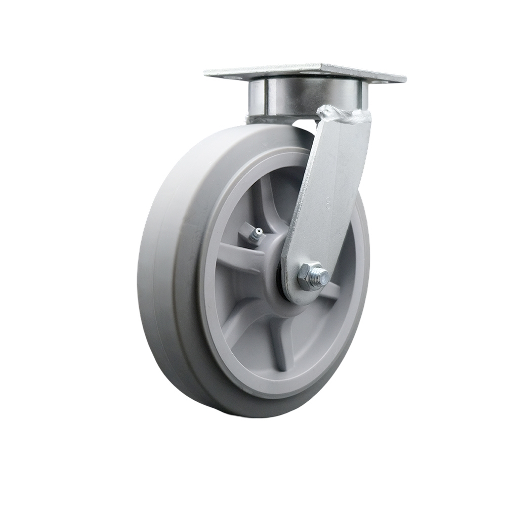 SCC-KP30S820-TPRRF Kingpinless Thermo Rubber Flat Tread Swivel Top Plate Caster with 8 x 2 in. Gray Wheel - 600 lbs Capacity per Caster