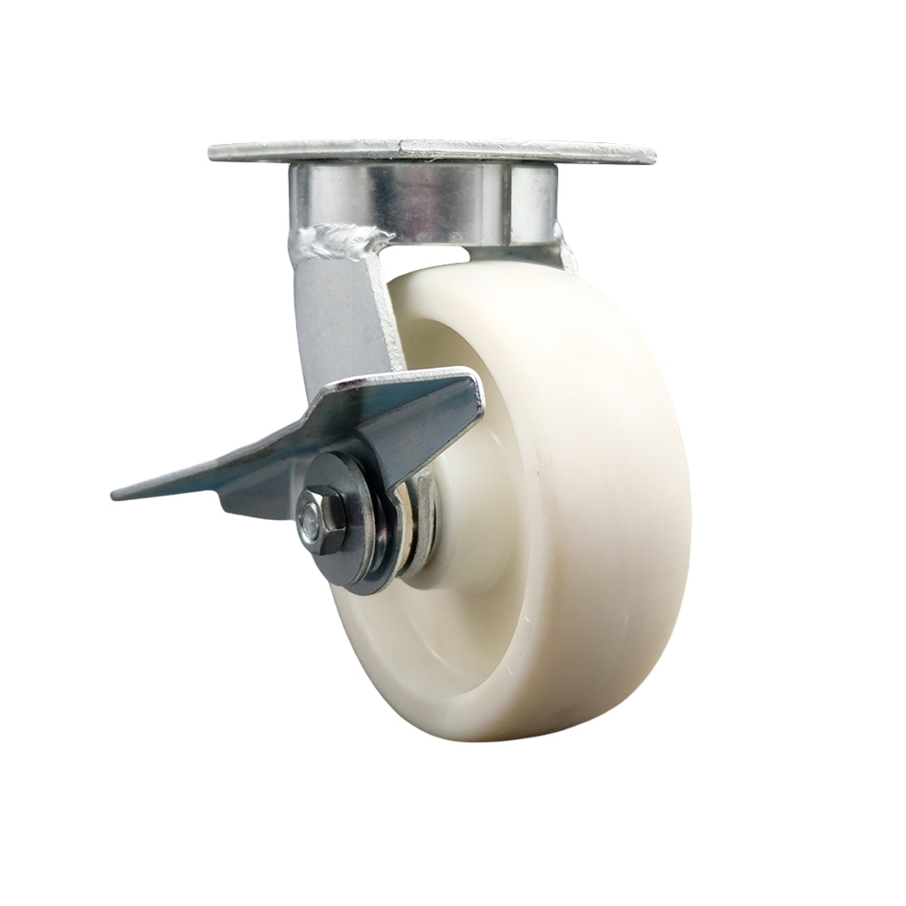 SCC-KP30S620-NYR-SLB Kingpinless Nylon Swivel Top Plate Caster with 6 x 2 in. White Wheel & Side Lock Brake - 1250 lbs Capacity per Caster