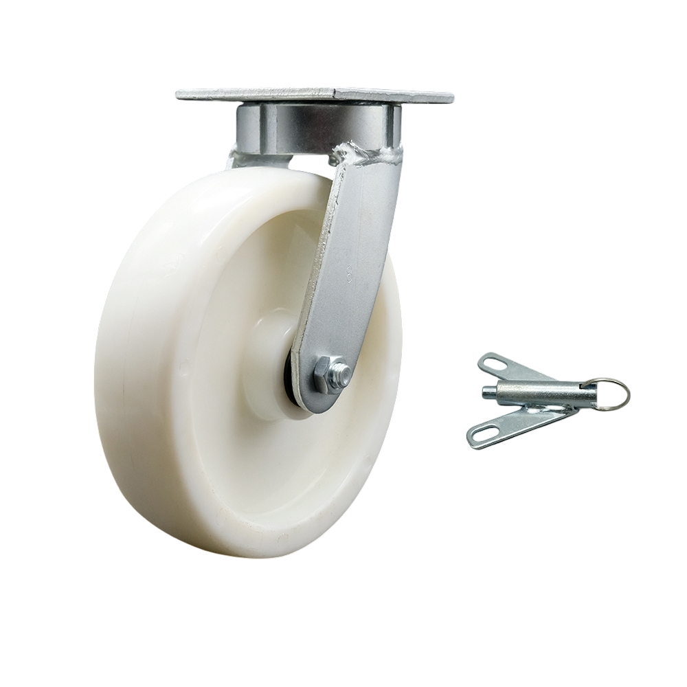 SCC-KP30S820-NYR-BSL Kingpinless Nylon Swivel Top Plate Caster with 8 x 2 in. White Wheel & Bolt on Swivel Lock - 1250 lbs Capacity per Caster