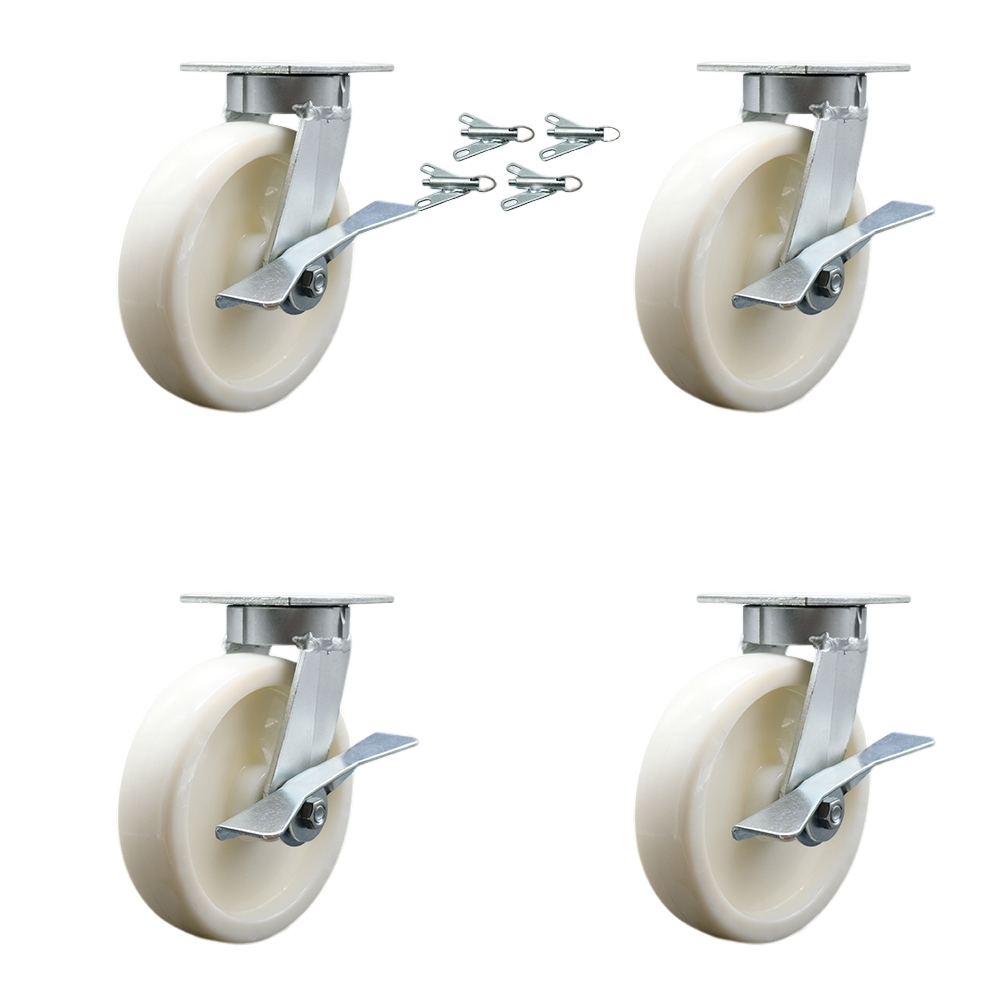 SCC-KP30S820-NYR-SLB-BSL-4 Kingpinless Nylon Swivel Top Plate Caster with 8 x 2 in. White Wheels - 5000 lbs Total Capacity - Set of 4