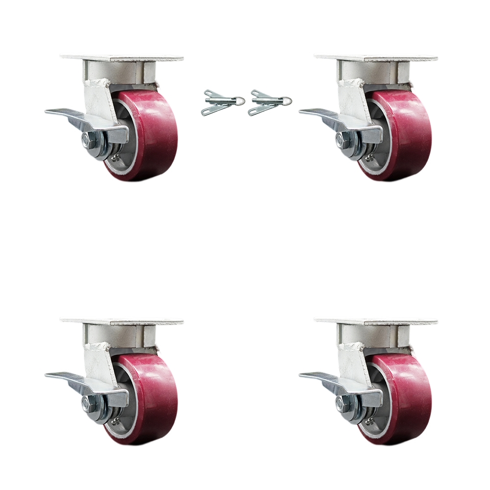 SCC-KP30S420-PAR-SLB-BSL-2-SLB-2 Kingpinless Poly on Aluminum Swivel Top Plate Caster with 4 x 2 in. Maroon Wheels - 2800 lbs Capacity - Set of 4
