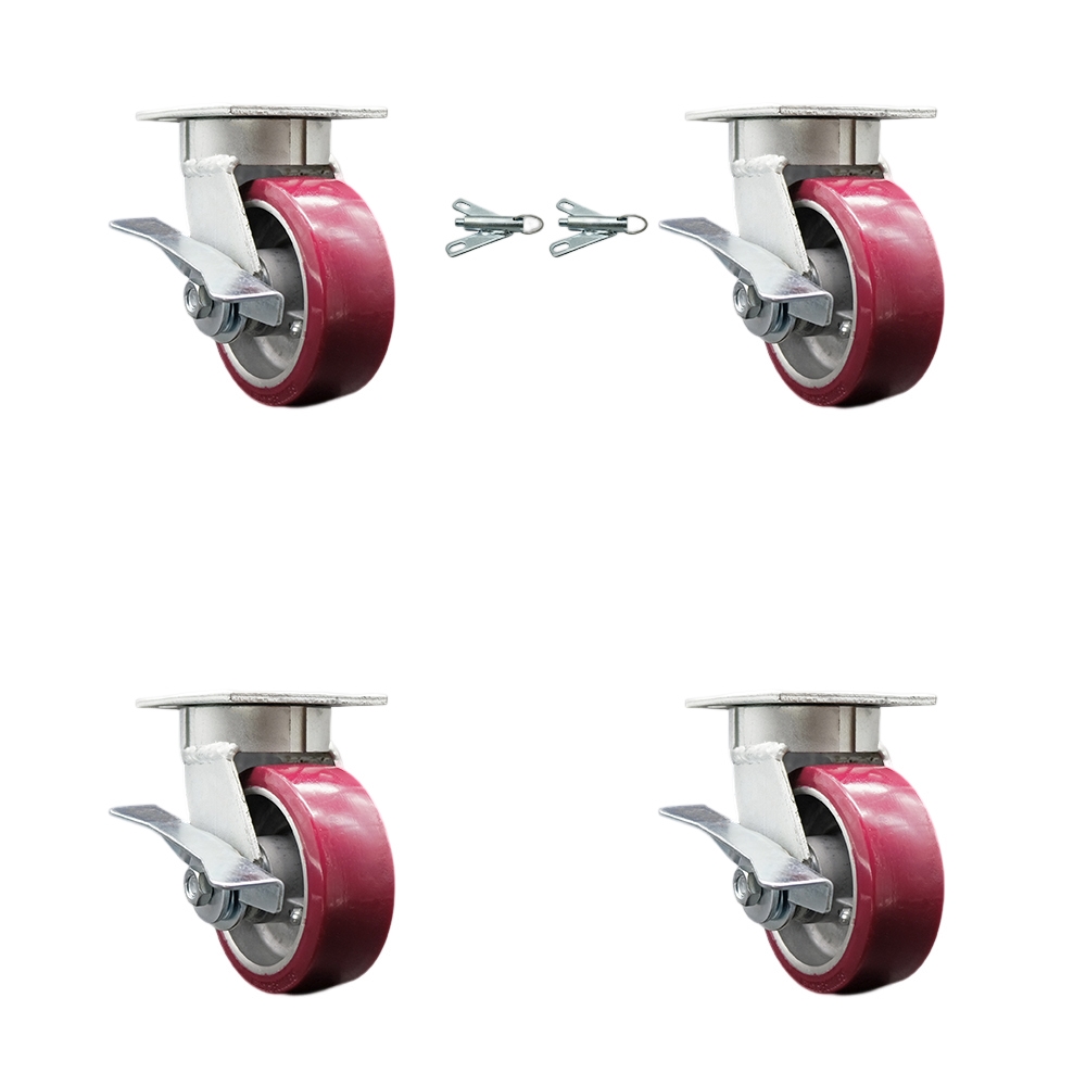 SCC-KP30S520-PAR-SLB-BSL-2-SLB-2 Kingpinless Poly on Aluminum Swivel Top Plate Caster with 5 x 2 in. Maroon Wheels - 3600 lbs Capacity - Set of 4