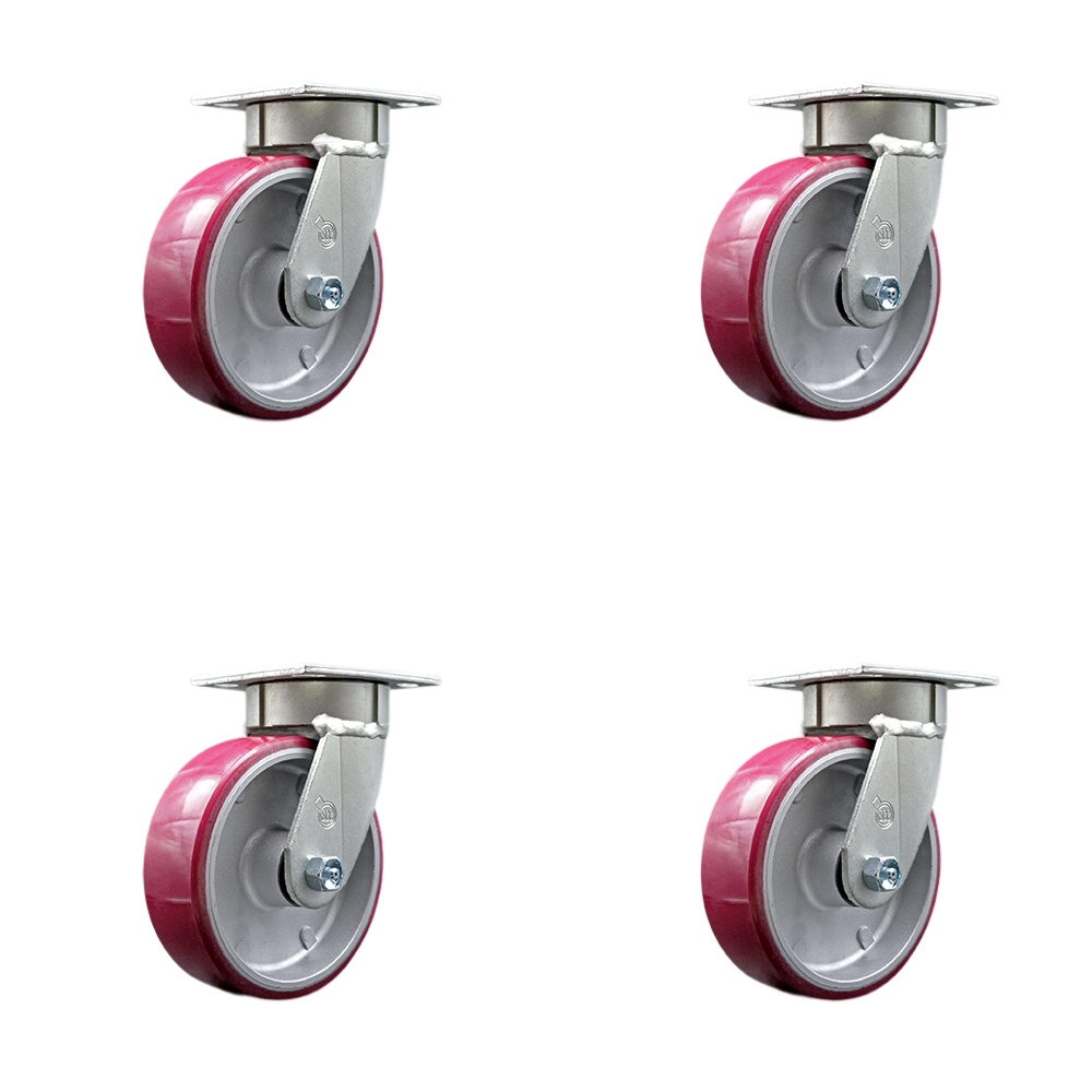 SCC-KP30S620-PAR-4 Kingpinless Polyurethane on Aluminum Swivel Top Plate Caster with 6 x 2 in. Maroon Wheels - 4800 lbs Total Capacity - Set of 4