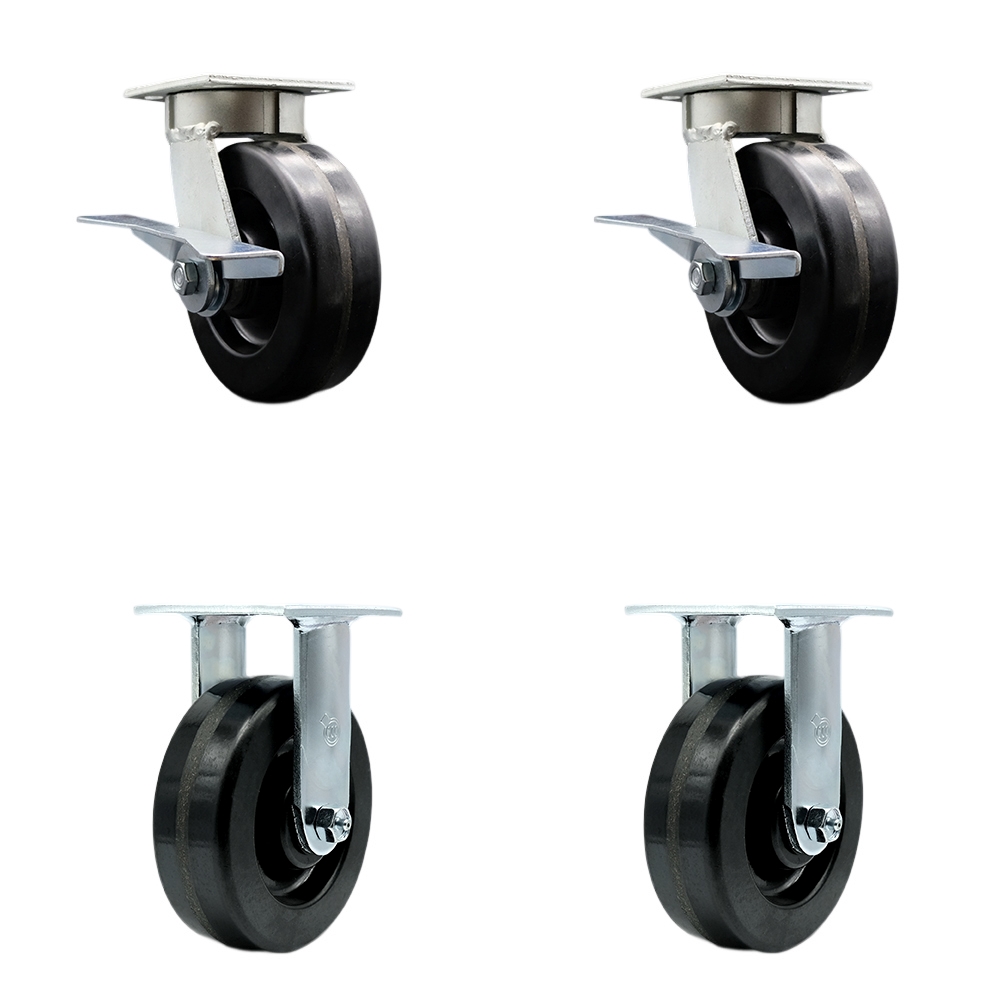 SCC-KP30S620-PHR-SLB-2-R-2 Kingpinless Phenolic Swivel Top Plate Caster with 6 x 2 in. Black Wheels - 4800 lbs Total Capacity - Set of 4
