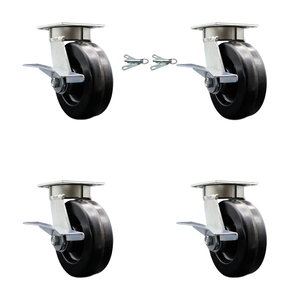 SCC-KP30S620-PHR-SLB-BSL-2-SLB-2 Kingpinless Phenolic Swivel Top Plate Caster with 6 x 2 in. Black Wheels - 4800 lbs Capacity - Set of 4