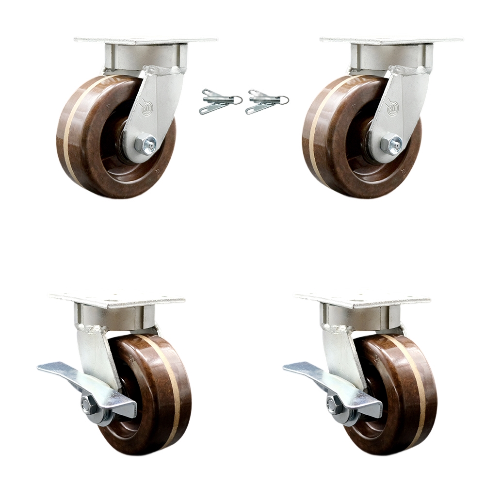 Kingpinless High Temperature Phenolic Swivel Top Plate Caster with 5 x 2 in. Brown Wheels - 4000 lbs Capacity - Set of 4