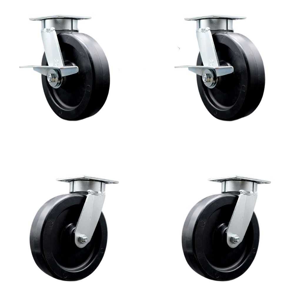 SCC-KP30S820-POR-SLB-BSL-2-BSL-2 Kingpinless Polyolefin Swivel Top Plate Caster with 8 x 2 in. Black Wheels - 3600 lbs Capacity - Set of 4
