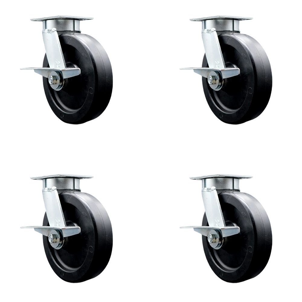 SCC-KP30S820-POR-SLB-BSL-2-SLB-2 Kingpinless Polyolefin Swivel Top Plate Caster with 8 x 2 in. Black Wheels - 3600 lbs Capacity - Set of 4