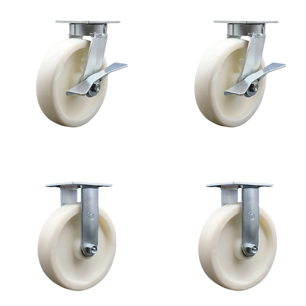 SCC-KP30S820-NYR-SLB-2-R-2 Kingpinless Nylon Swivel Top Plate Caster with 8 x 2 in. White Wheels - 5000 lbs Total Capacity - Set of 4