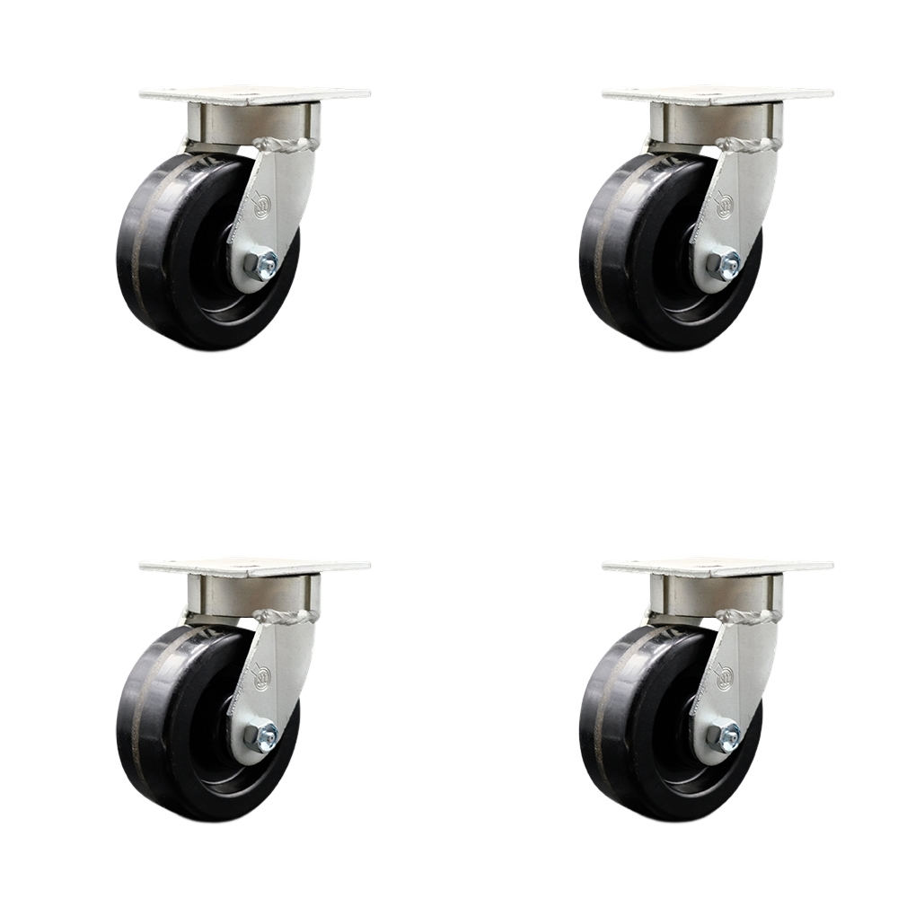 SCC-KP30S520-PHR-BSL-4 Kingpinless Phenolic Swivel Top Plate Caster with 5 x 2 in. Black Wheels - 4000 lbs Total Capacity - Set of 4
