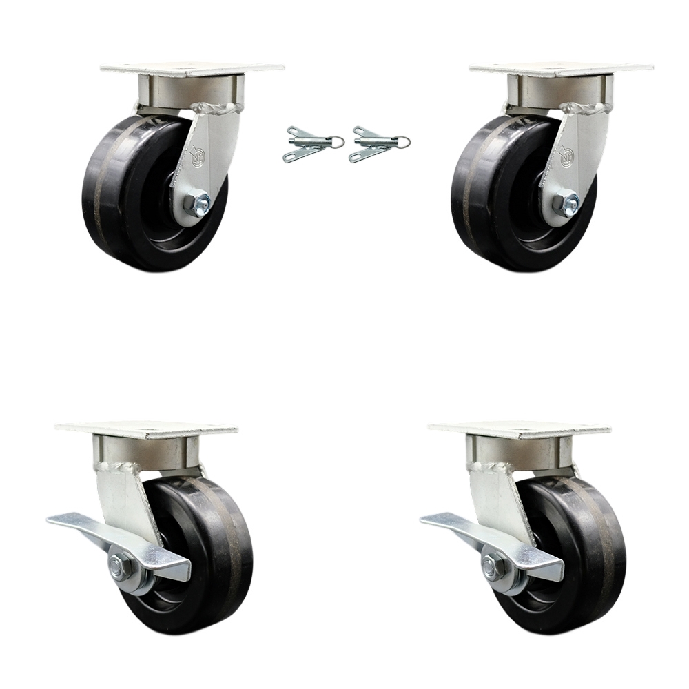 SCC-KP30S520-PHR-BSL-2-SLB-2 Kingpinless Phenolic Swivel Top Plate Caster with 5 x 2 in. Black Wheels - 4000 lbs Total Capacity - Set of 4