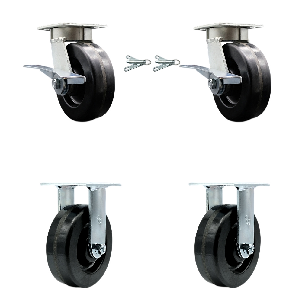 SCC-KP30S620-PHR-BSL-2-R-2 Kingpinless Phenolic Swivel Top Plate Caster with 6 x 2 in. Black Wheels - 4800 lbs Total Capacity - Set of 4
