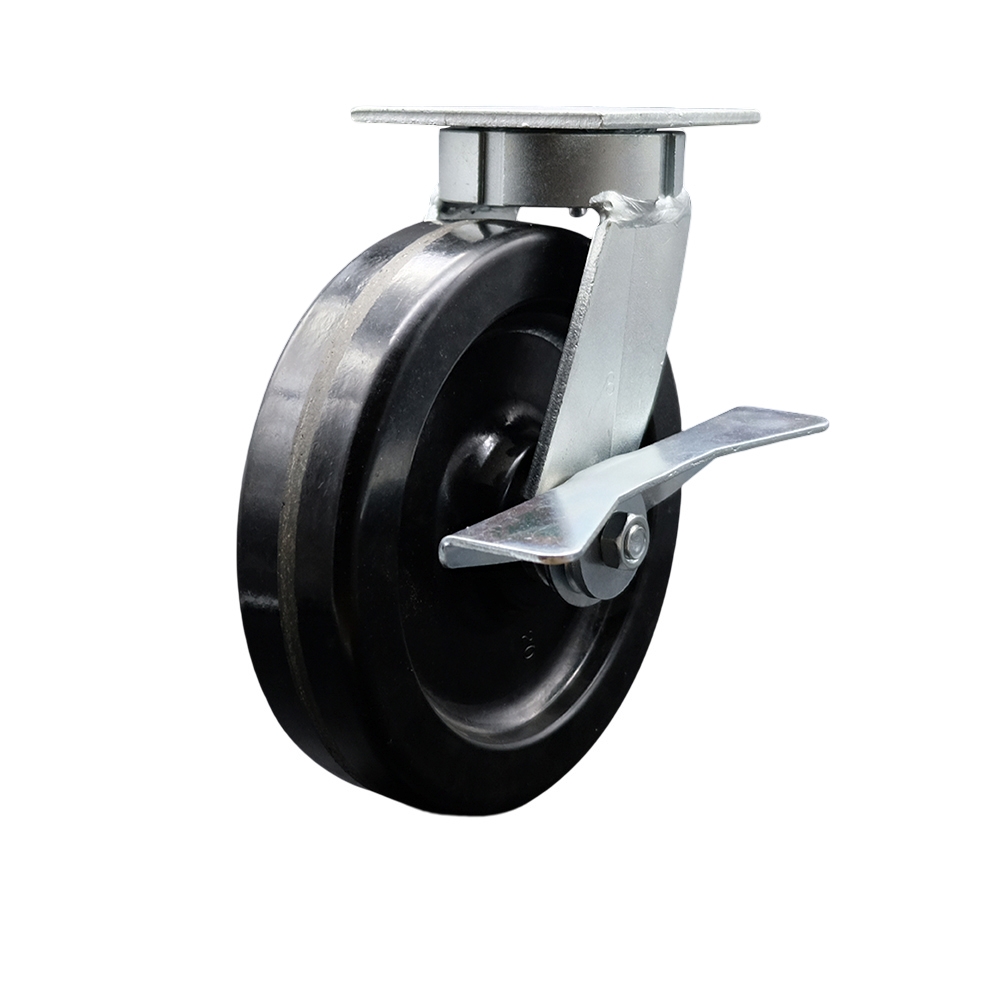 SCC-KP30S820-PHR-SLB Kingpinless Phenolic Swivel Top Plate Caster with 8 x 2 in. Black Wheel & Side Lock Brake - 1250 lbs Capacity per Caster