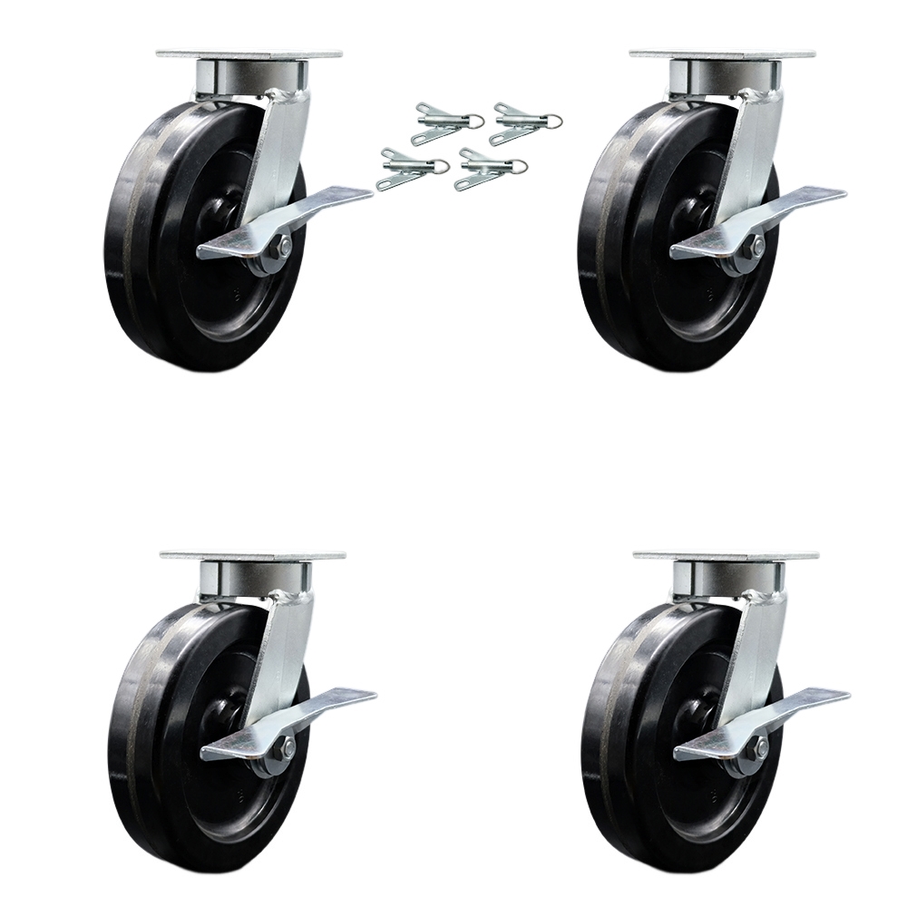 SCC-KP30S820-PHR-SLB-BSL-4 Kingpinless Phenolic Swivel Top Plate Caster with 8 x 2 in. Black Wheels - 5000 lbs Total Capacity - Set of 4