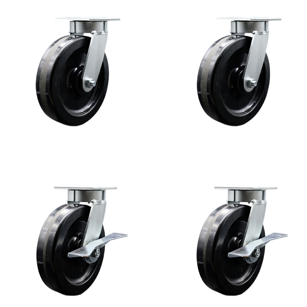 SCC-KP30S820-PHR-2-SLB-2 Kingpinless Phenolic Swivel Top Plate Caster with 8 x 2 in. Black Wheels - 5000 lbs Total Capacity - Set of 4