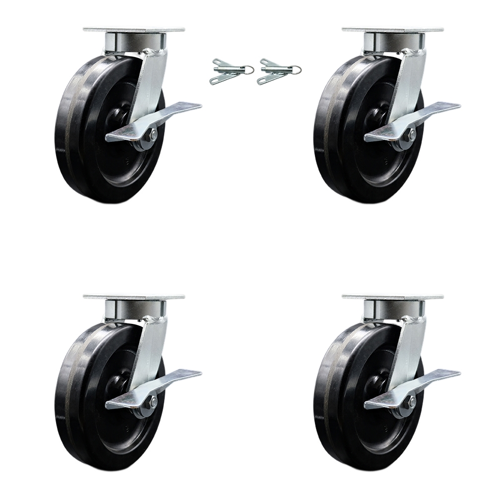 SCC-KP30S820-PHR-SLB-BSL-2-SLB-2 Kingpinless Phenolic Swivel Top Plate Caster with 8 x 2 in. Black Wheels - 5000 lbs Capacity - Set of 4