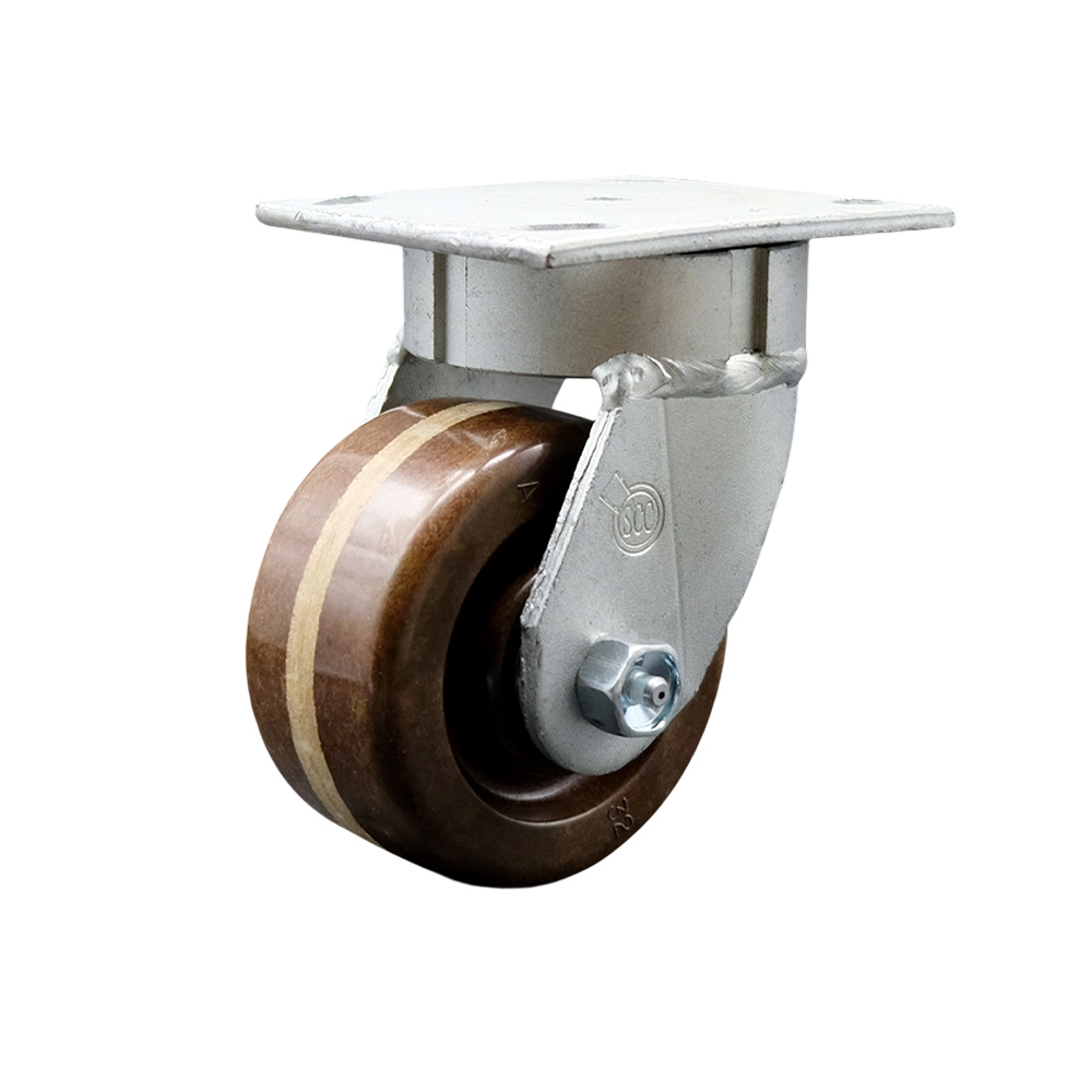 SCC-KP30S420-PHRHT Kingpinless High Temperature Phenolic Swivel Top Plate Caster with 4 x 2 in. Brown Wheel - 800 lbs Capacity per Caster