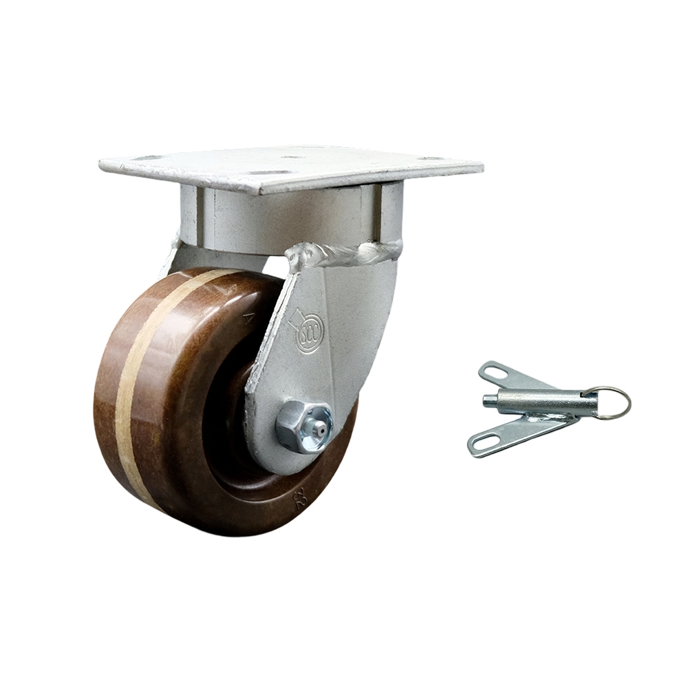 Kingpinless High Temperature Phenolic Swivel Top Plate Caster with 4 x 2 in. Brown Wheel & Bolt on Swivel Lock - 800 lbs Capacity per Caster
