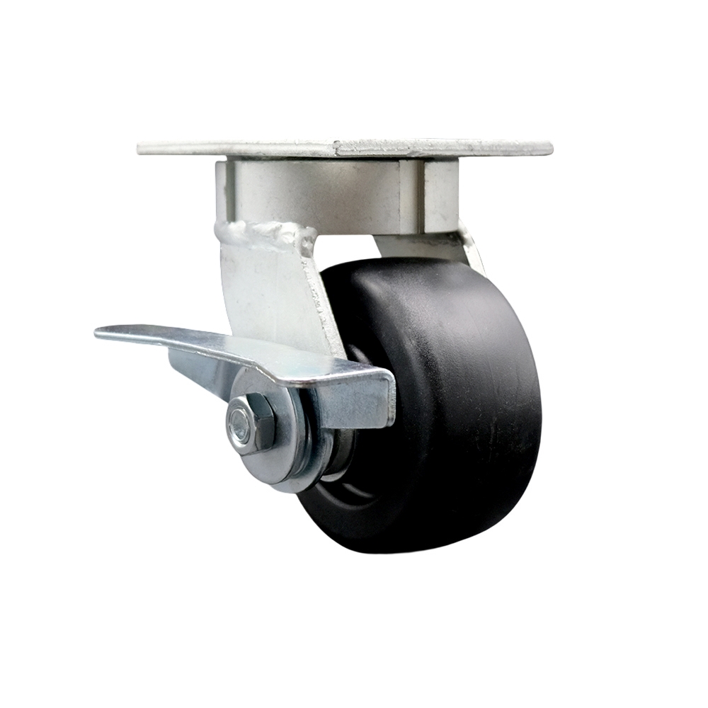 SCC-KP30S420-POR-SLB Kingpinless Polyolefin Swivel Top Plate Caster with 4 x 2 in. Black Wheel & Side Lock Brake - 500 lbs Capacity per Caster