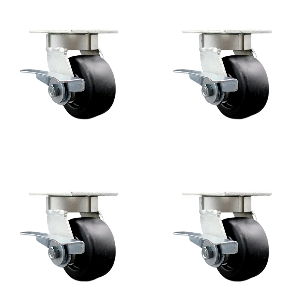 SCC-KP30S420-POR-SLB-BSL-4 Kingpinless Polyolefin Swivel Top Plate Caster with 4 x 2 in. Black Wheels - 2000 lbs Total Capacity - Set of 4