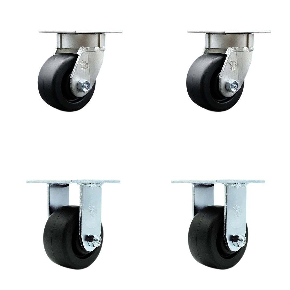 SCC-KP30S420-POR-2-R-2 Kingpinless Polyolefin Swivel Top Plate Caster with 4 x 2 in. Black Wheels - 2000 lbs Total Capacity - Set of 4