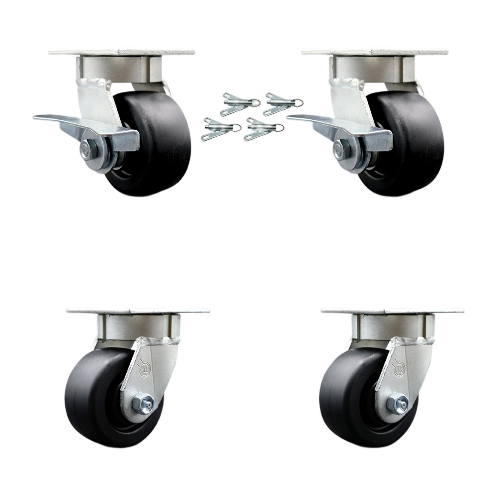 SCC-KP30S420-POR-SLB-BSL-2-BSL-2 Kingpinless Polyolefin Swivel Top Plate Caster with 4 x 2 in. Black Wheels - 2000 lbs Capacity - Set of 4