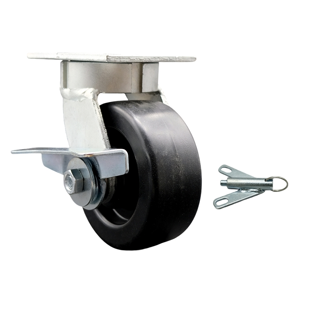 Kingpinless Polyolefin Swivel Top Plate Caster with 5 x 2 in. Black Wheel & Side Lock Brake & Bolt on Swivel Lock - 650 lbs Capacity per Caster