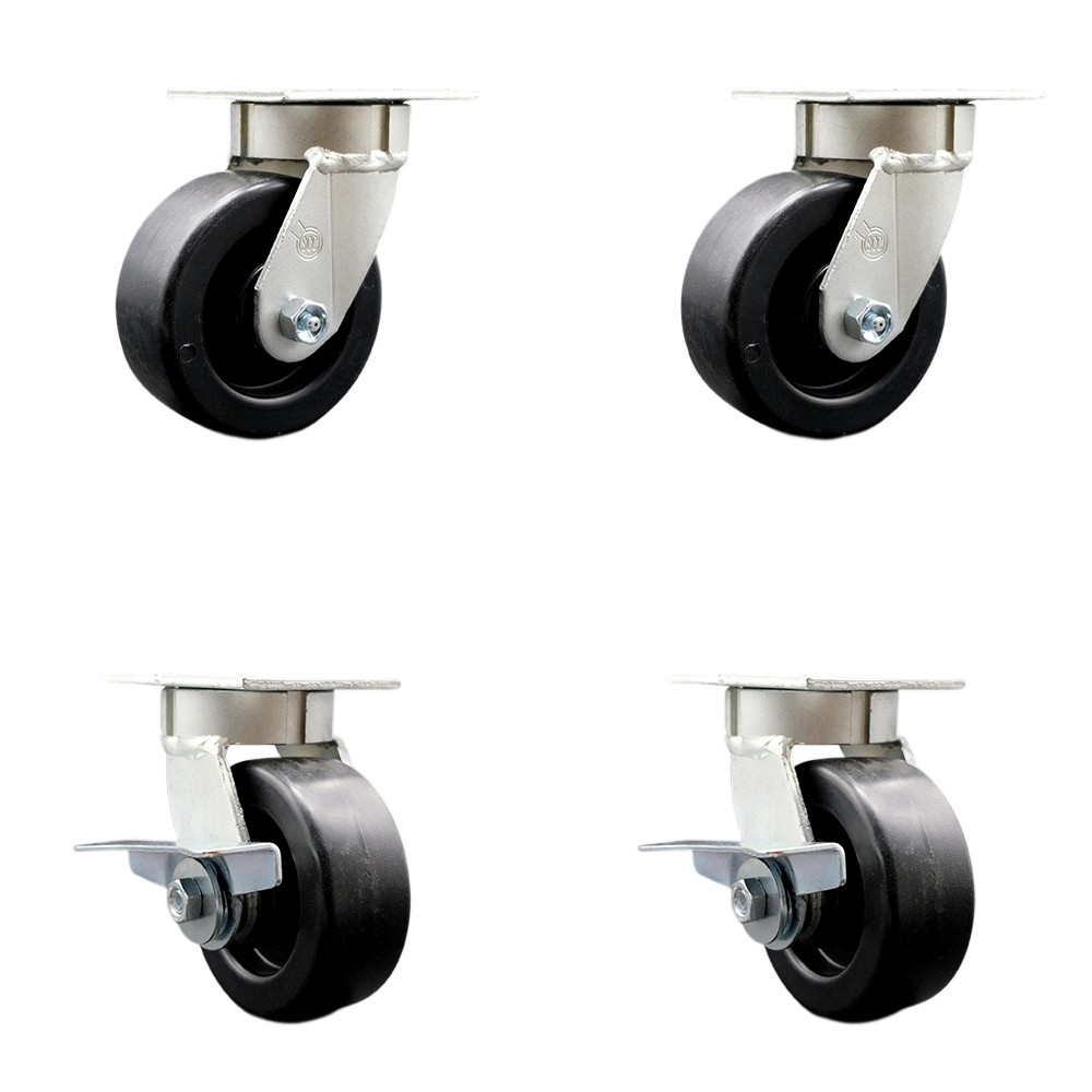 SCC-KP30S520-POR-2-SLB-2 Kingpinless Polyolefin Swivel Top Plate Caster with 5 x 2 in. Black Wheels - 2600 lbs Total Capacity - Set of 4