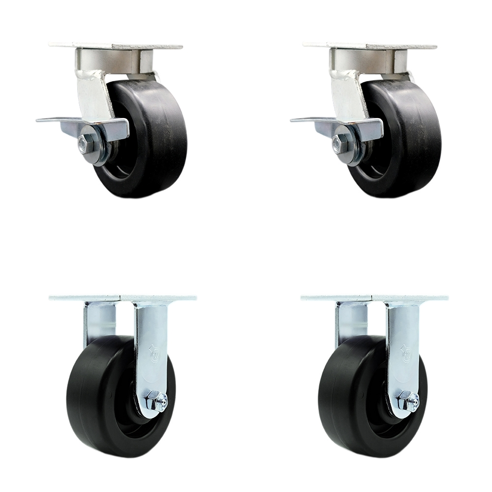 SCC-KP30S520-POR-SLB-BSL-2-R-2 Kingpinless Polyolefin Swivel Top Plate Caster with 5 x 2 in. Black Wheels - 2600 lbs Total Capacity - Set of 4