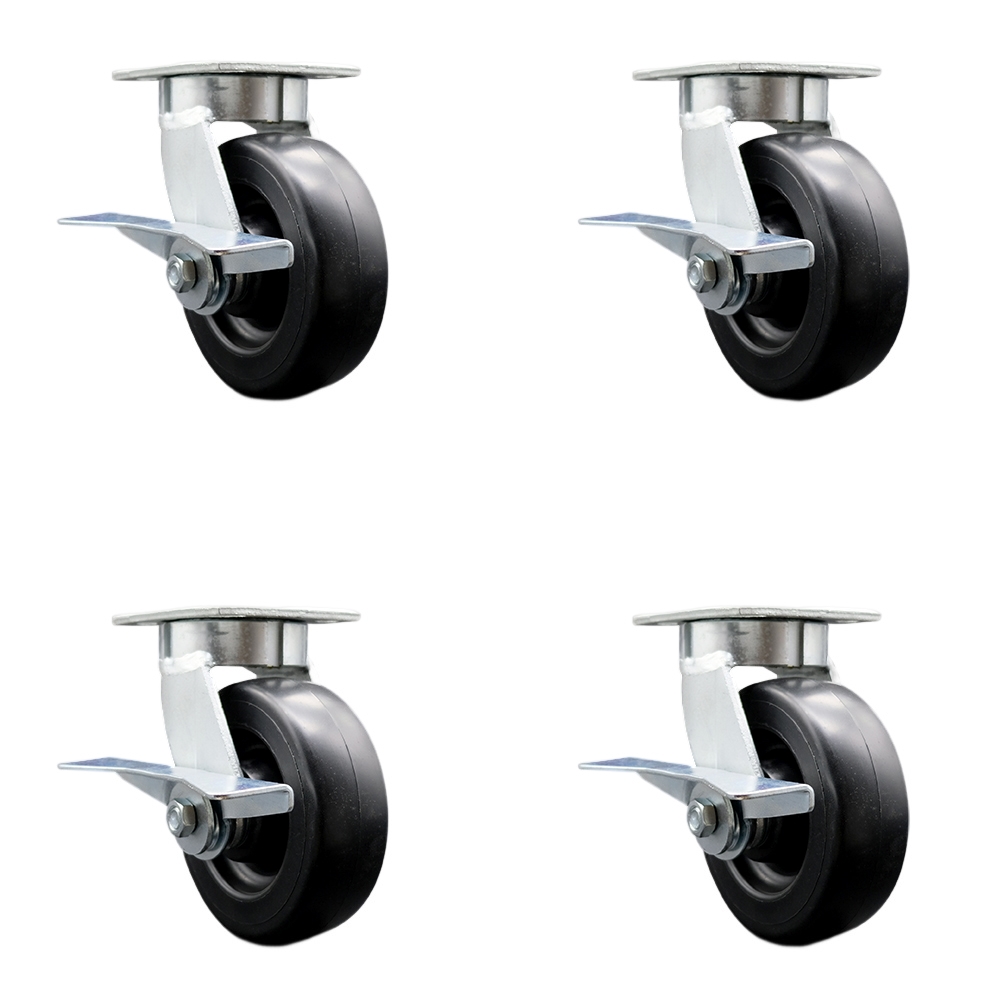 SCC-KP30S620-POR-SLB-4 Kingpinless Polyolefin Swivel Top Plate Caster with 6 x 2 in. Black Wheels - 2800 lbs Total Capacity - Set of 4