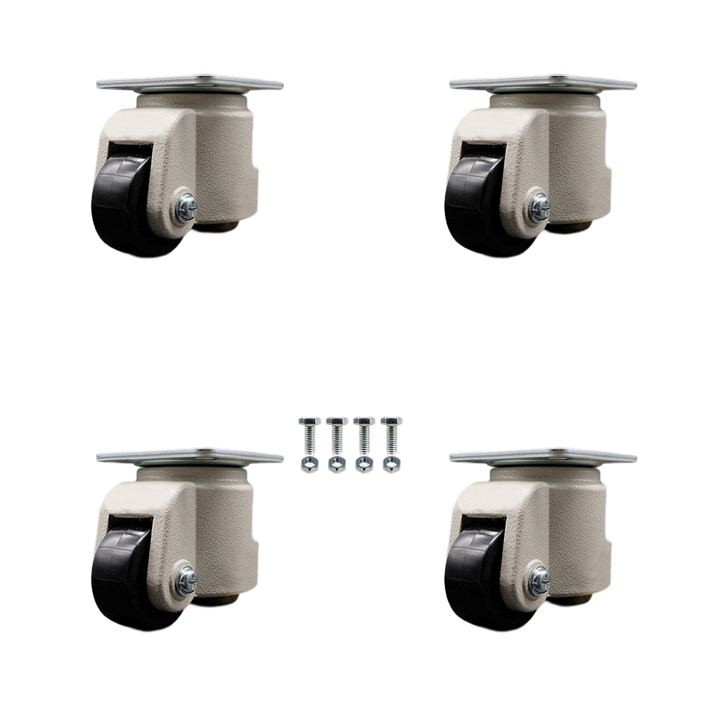Nylon Swivel Top Plate Light Duty Floor Leveling Caster with 2.44 in. Dia. Black Wheels - 2640 lbs Total Capacity - Set of 4