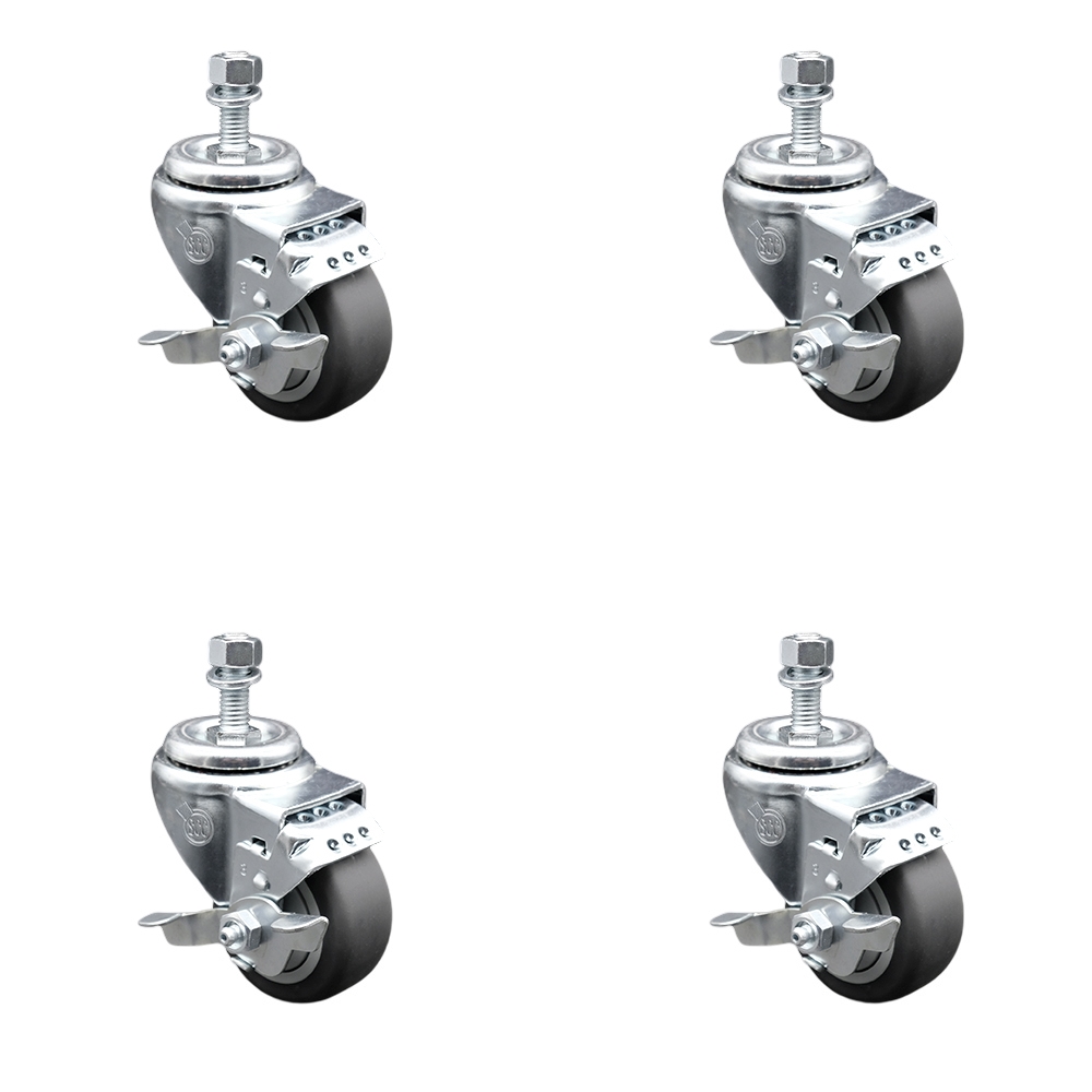 Thermoplastic Rubber Swivel Threaded Stem Caster with 3.5 x 1.25 in. Gray Wheels & 0.50 in. Stems - 920 lbs Total Capacity - Set of 4