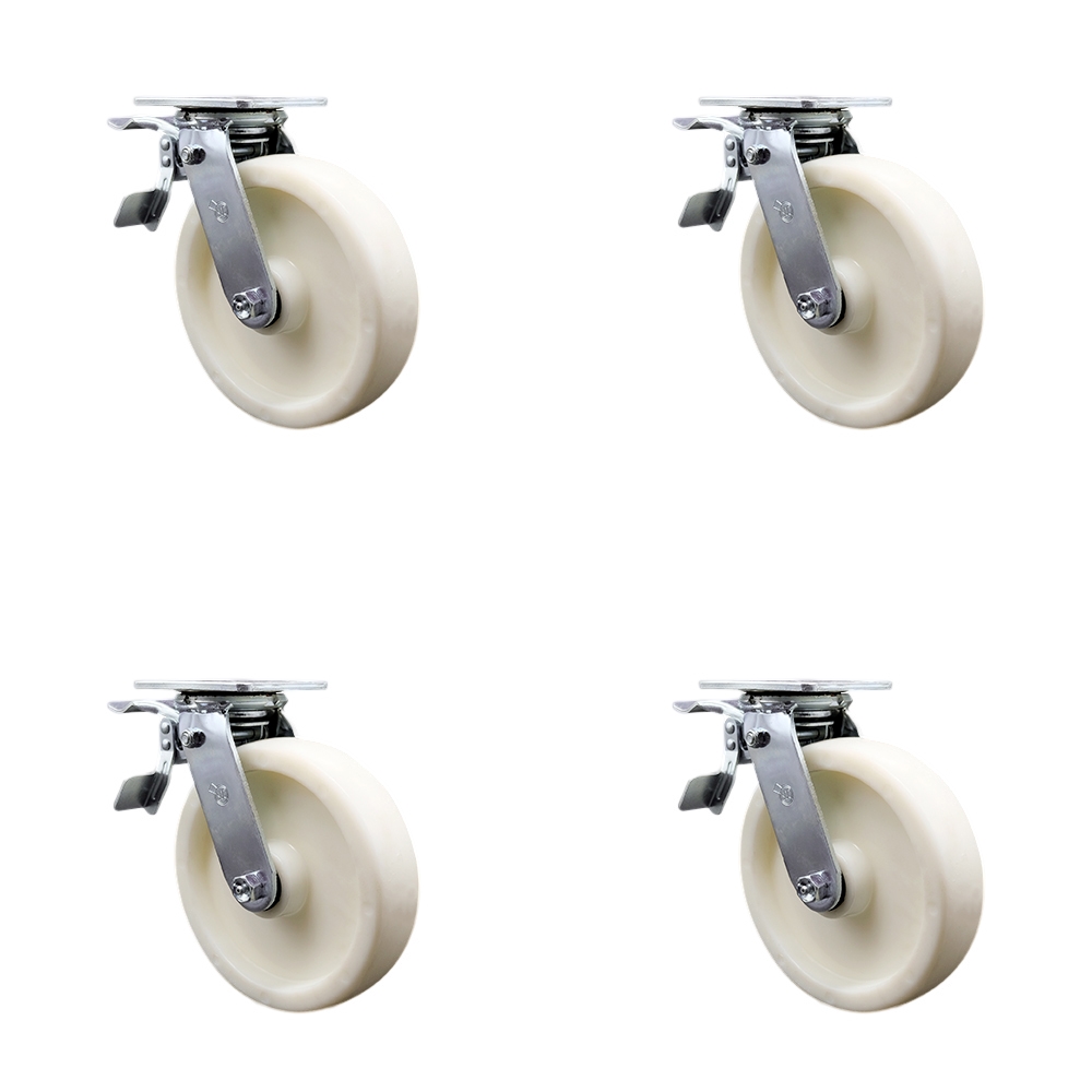 SCC-TTL30S820-NYR-4 Nylon Swivel Top Plate Casters, Heavy Duty with 8 in. Wheels - 5000 lbs Total Capacity - Set of 4