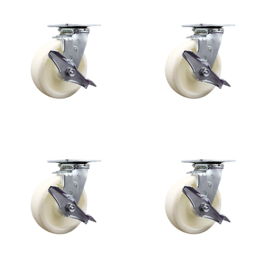 SCC-SS30S620-NYR-TLB-BSL-4 Stainless Steel Nylon Swivel Top Plate Casters, Heavy Duty with 6 in. Wheels - Set of 4