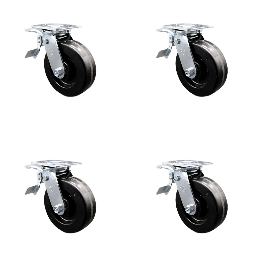 SCC-TTL30S620-PHR-4 Phenolic Swivel Top Plate Casters, Heavy Duty with 6 in. Wheels - 4800 lbs Total Capacity - Set of 4