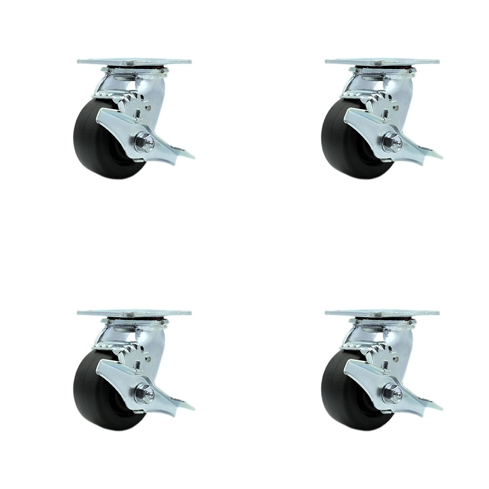 SCC-30CS420-POR-TLB-BSL-4 Polyolefin Swivel Top Plate Casters, Heavy Duty with 4 in. Wheels - 2000 lbs Total Capacity - Set of 4