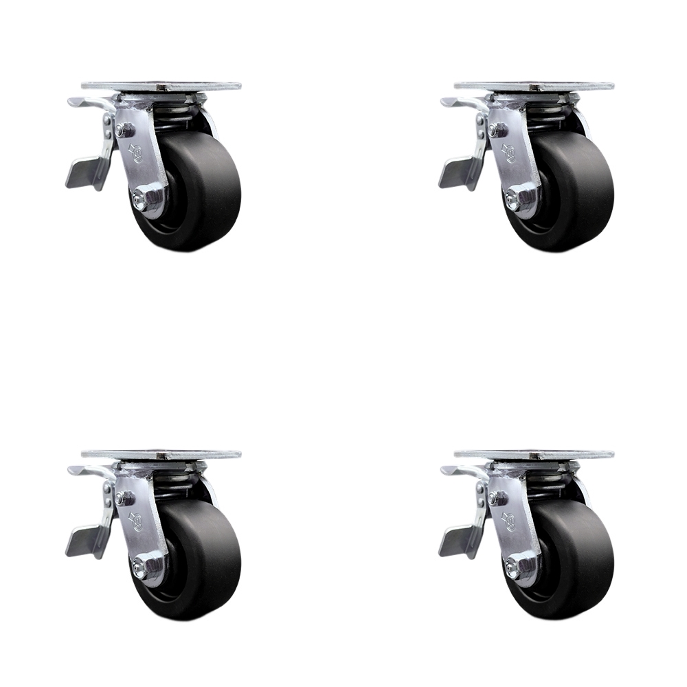 SCC-TTL30S420-POR-4 Polyolefin Swivel Top Plate Casters, Heavy Duty with 4 in. Wheels - 2000 lbs Total Capacity - Set of 4