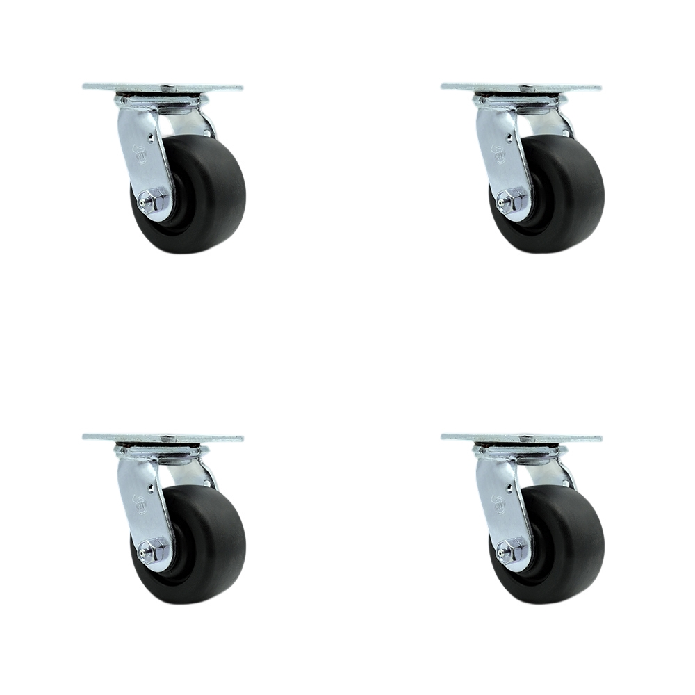 SCC-SS30S420-POR-BSL-4 Stainless Steel Polyolefin Swivel Top Plate Casters, Heavy Duty with 4 in. Wheels - 2000 lbs Total Capacity - Set of 4