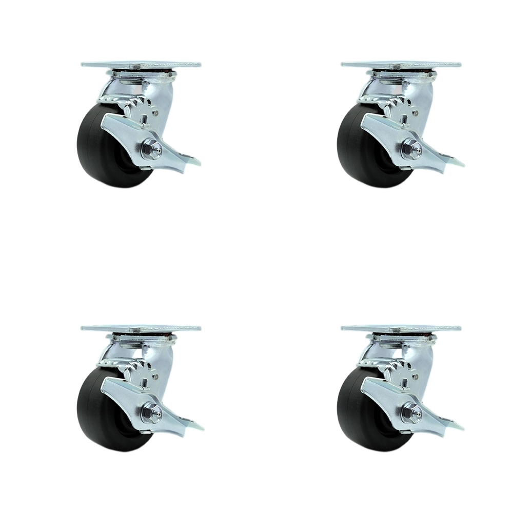 SCC-SS30S420-POR-TLB-BSL-4 Stainless Steel Polyolefin Swivel Top Plate Casters, Heavy Duty with 4 in. Wheels - Set of 4