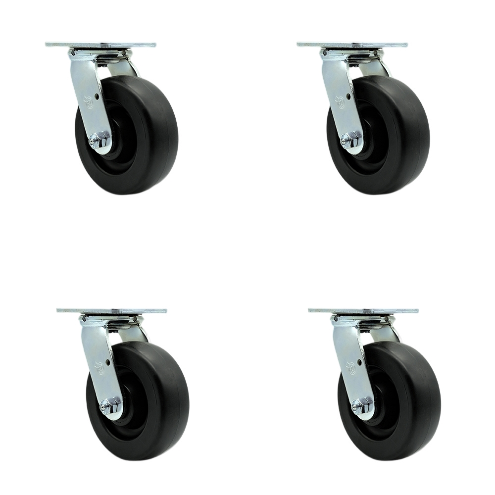 SCC-SS30S620-POR-BSL-4 Stainless Steel Polyolefin Swivel Top Plate Casters, Heavy Duty with 6 in. Wheels - 2800 lbs Total Capacity - Set of 4