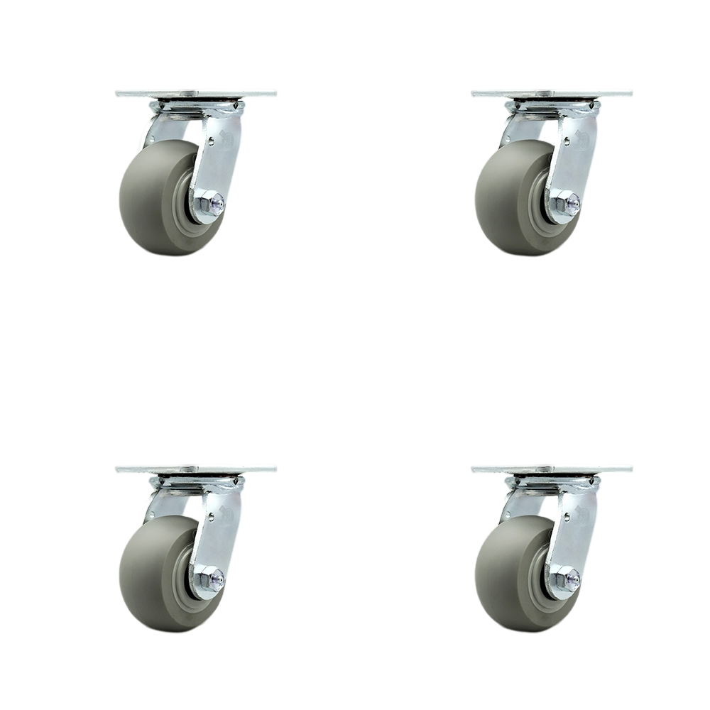 Thermoplastic Rubber Donut Tread Swivel Top Plate Casters, Heavy Duty with 4 in. Wheels - 1200 lbs Total Capacity - Set of 4