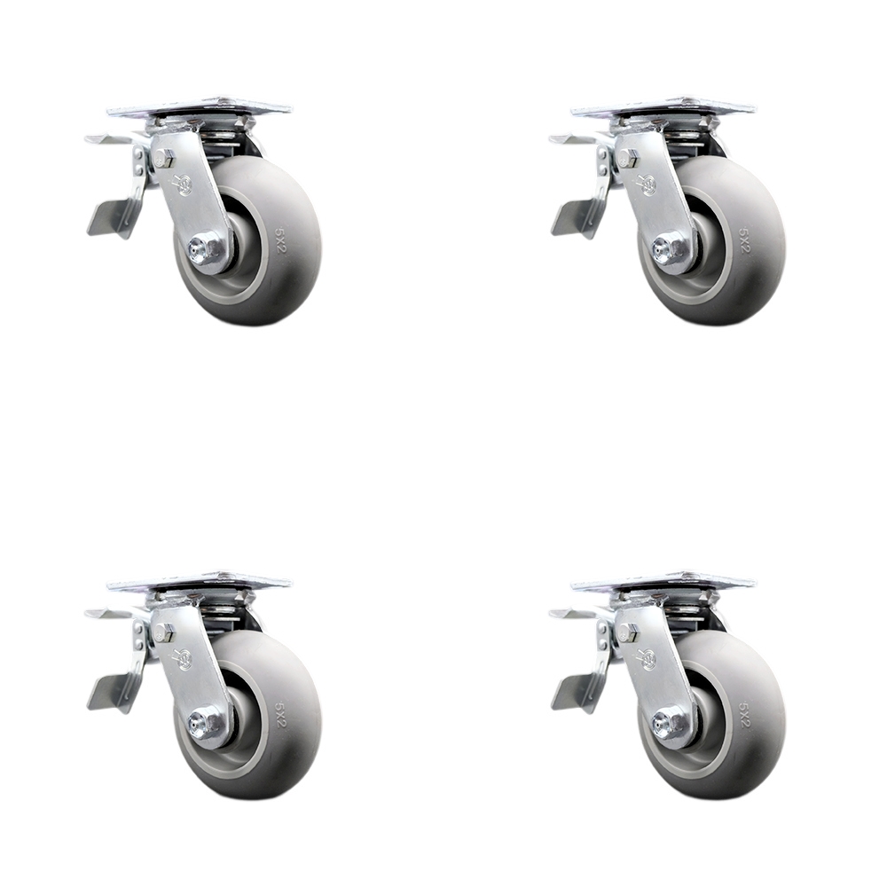 Thermoplastic Rubber Donut Tread Swivel Top Plate Casters, Heavy Duty with 5 in. Wheels - 1400 lbs Total Capacity - Set of 4