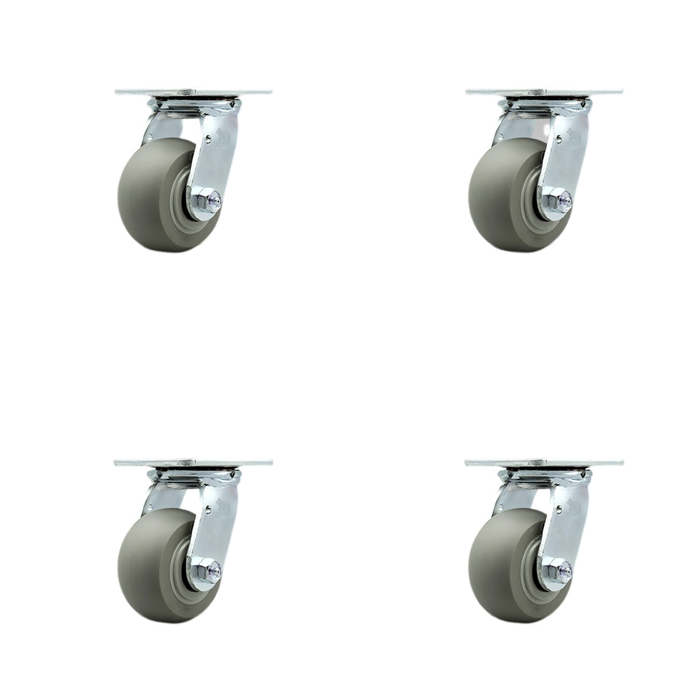 SCC-SS30S420-TPRRD-BSL-4 Stainless Steel Thermoplastic Rubber Donut Tread Swivel Top Plate Casters, Heavy Duty with 4 in. Wheels - Set of 4