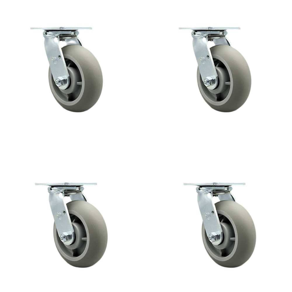 SCC-SS30S620-TPRRD-BSL-4 Stainless Steel Thermoplastic Rubber Donut Tread Swivel Top Plate Casters, Heavy Duty with 6 in. Wheels - Set of 4