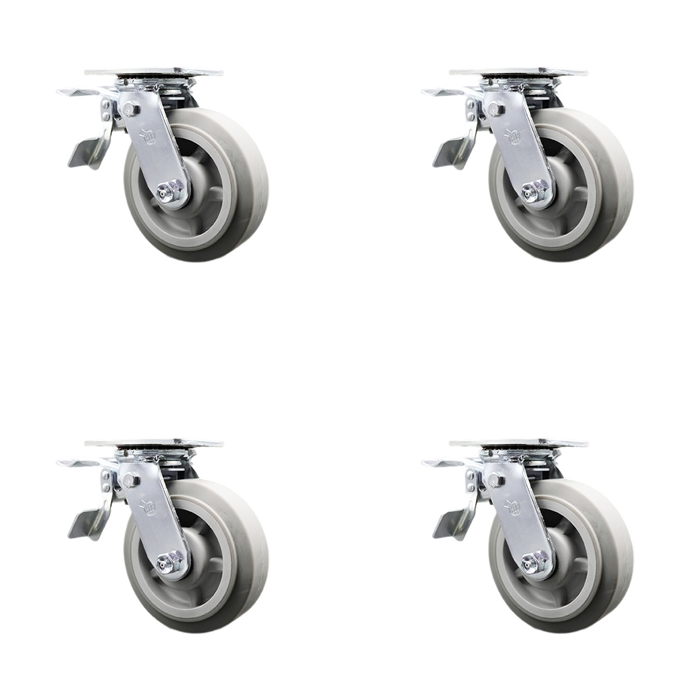 SCC-TTL30S620-TPRRF-4 Thermoplastic Rubber Flat Tread Swivel Top Plate Casters, Heavy Duty with 6 in. Wheels - 2000 lbs Total Capacity - Set of 4