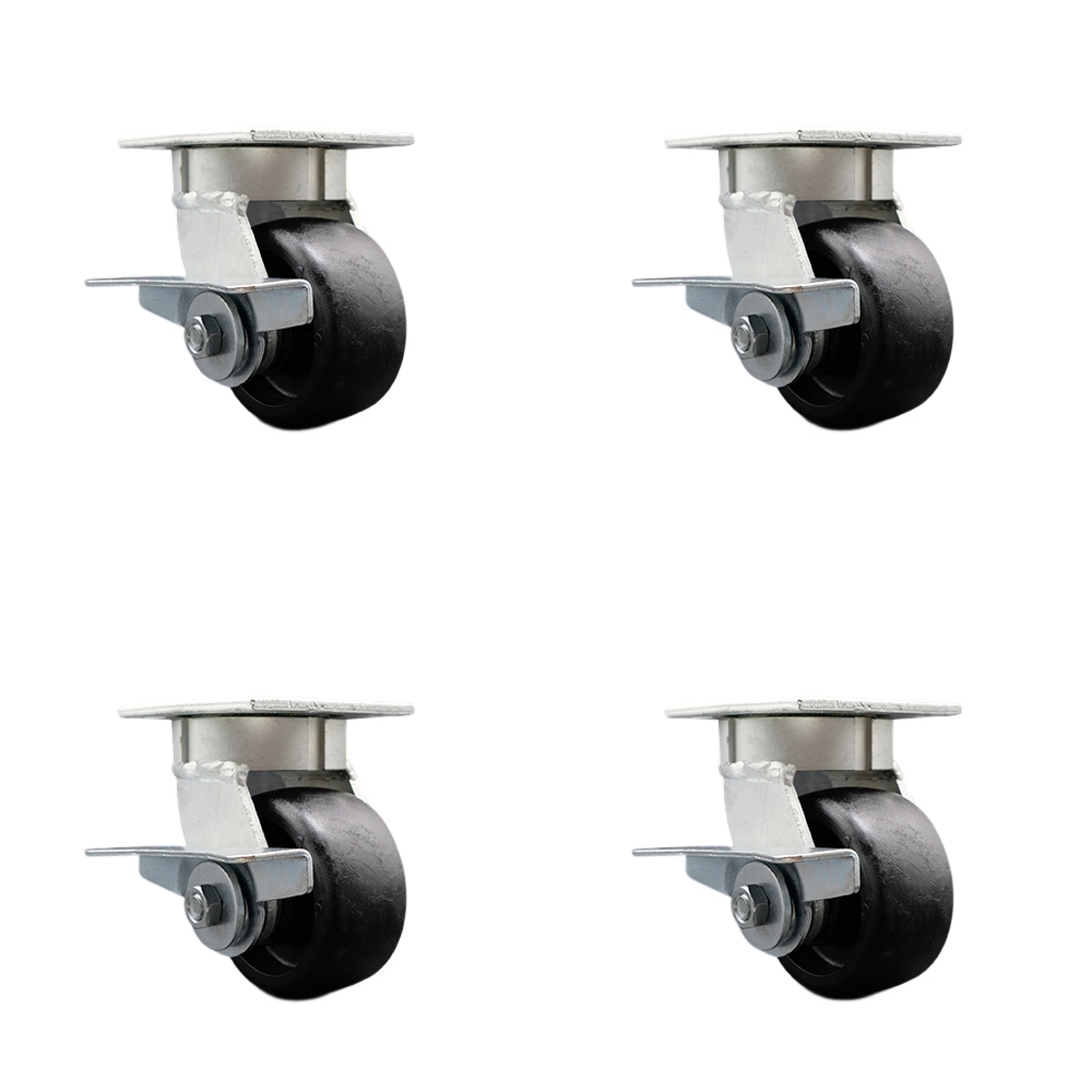 SCC-KP30S420-GFNR-SLB-4 Kingpinless Glass Filled Nylon Swivel Top Plate Caster with 4 x 2 in. Black Wheels - 4800 lbs Total Capacity - Set of 4